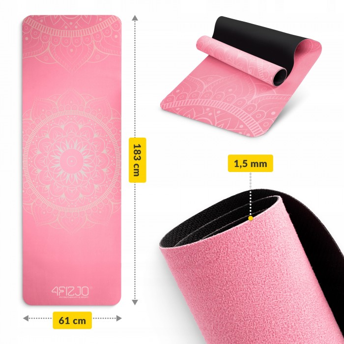 Килимок (мат) спортивний 4FIZJO замша 183 x 61 x 0.15 см для йоги та фітнесу Pink (P-5905973404419)