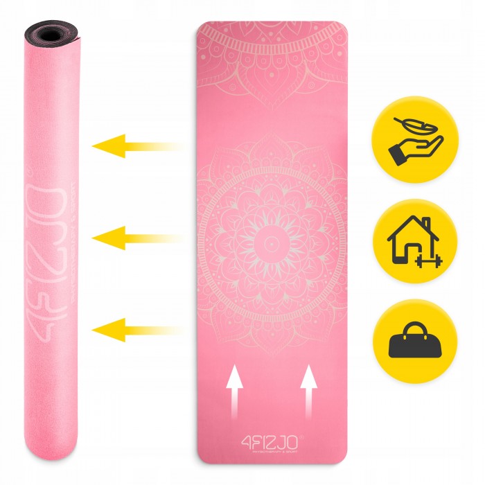 Килимок (мат) спортивний 4FIZJO замша 183 x 61 x 0.15 см для йоги та фітнесу Pink (P-5905973404419)