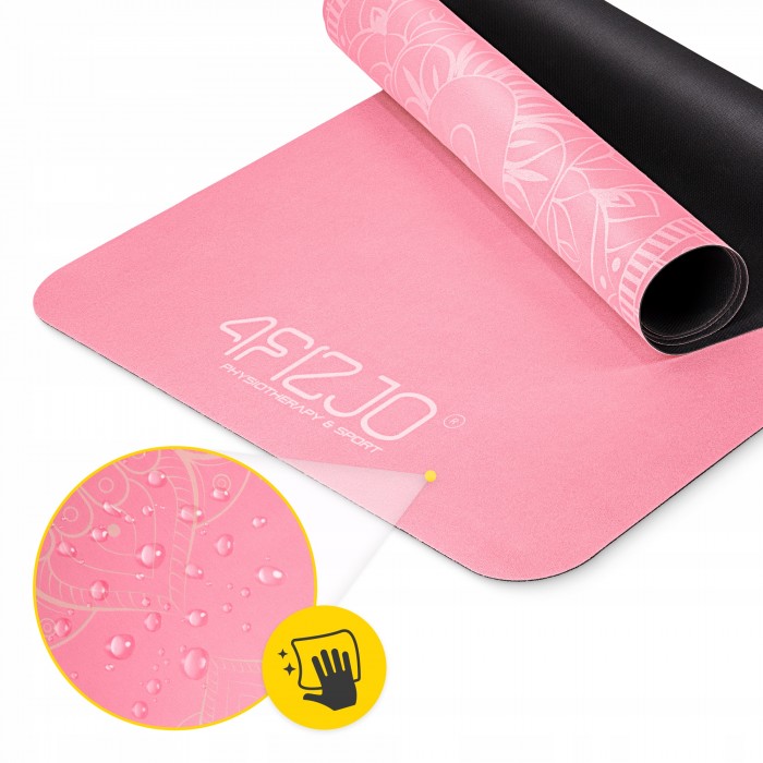 Килимок (мат) спортивний 4FIZJO замша 183 x 61 x 0.15 см для йоги та фітнесу Pink (P-5905973404419)