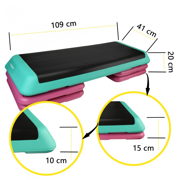 Степ-платформа 3-ступінчаста Cornix Pro 109 х 41 х 10-20 см XR-0402 Violet/Turquoise/Black