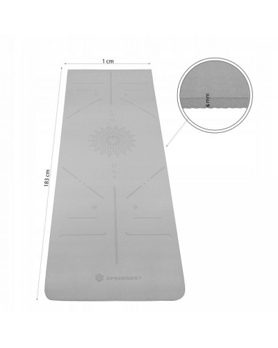 Килимок для йоги (Yoga mat) Springos TPE 6 мм YG0017 Grey з розміткою