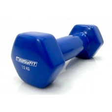 Гантель для фитнеса 1.5 кг 1шт EasyFit с виниловым покрытием синяя