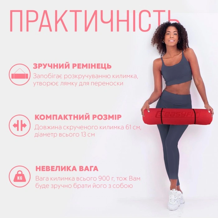 Килимок для йоги та фітнесу EasyFit TPE+TC 6мм двошаровий червоний-чорний